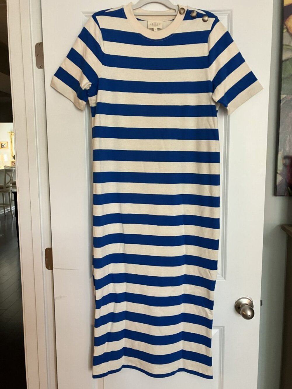 Sezane's Emy Maxi Dress in Cobalt and Cream Stripe, Size Large